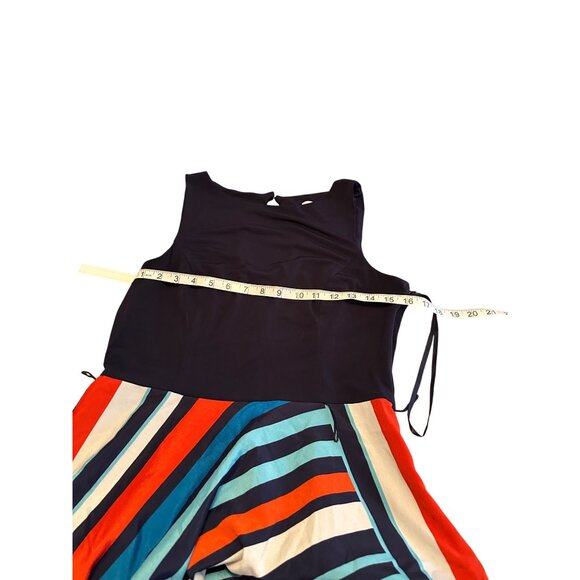 Eliza J Maxi Dress Women 12 Jersey Navy Red Geometric Flowy A-Line No SASH - Picture 7 of 9